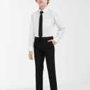 Boys Dress Shirts Long Sleeve, Boys Button Down Shirt Wrinkle-Free for Formal & Casual (Not Tie) (White)