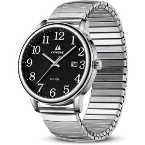LN LENQIN Mens Watches Stainless Steel Analog Quartz Watch for Men Easy Reader 38 mm Fashion Business Waterproof Men's Wrist Watches with Date and Expansion Band (Black)