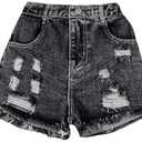 Floerns Girl's Ripped Raw Hem Elastic Waist Straight Leg Denim Shorts with Pockets Size XXS-XS