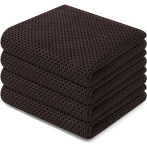 Homaxy 100% Cotton Waffle Weave Kitchen Dish Towels, Ultra Soft Absorbent Quick Drying Cleaning Towel, 13 x 28 Inches, 4-Pack, Dark Brown