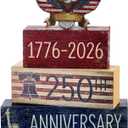 Gerrii 4 Pcs 4th of July Table Decor, Vintage 250th Anniversary Decorations, Patriotic Wooden Sign, Memorial Day Tabletop Tiered Tray for Independence Day Home & Office Party Shelf Display