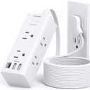 One Beat 10Ft Extension Cord with Multiple Outlets,Flat Plug Power Strip Surge Protector with 10 Ft Long Cord,6 Outlet 3 USB Ports (1USB C),Multi Outlet Wall Plug for Travel,College,Dorm Essentials (White)