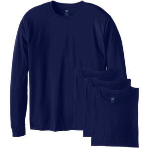 Hanes Men's Essentials Long-Sleeve T-Shirt, Crewneck Cotton T-Shirts for Men, 2-Pack (Medium, Navy - 4 Pack)