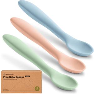 KeaBabies Silicone Baby Spoons, Self Feeding 6-12 months - 3-Pack Baby Weaning Eating Utensils, Toddler First Food Training Spoon, Infant, Kids Feeding Supplies Essential Set, Dishwasher-safe (Mellow)
