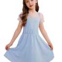 Dugcew Girls Dress Kids Lace Embroidery Dresses Flower Skirt Summer Wedding Party Outfit 5-14 Years (XXL)