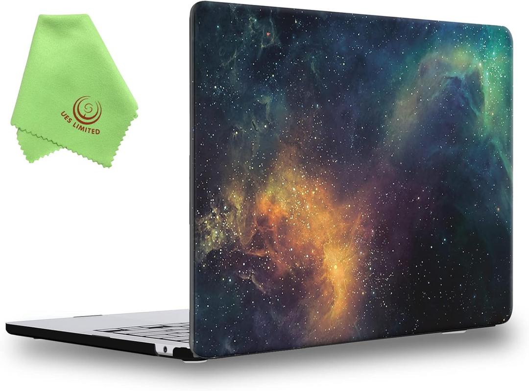 UESWILL Compatible with MacBook Air 13 inch M5 M4 M2 M3 Case 2022-2026 Model A3449 A3240 A3113 A2681, Galaxy Pattern Hard Shell Cover for Mac Air 13.6 + Microfiber Cloth, Nebula/Green