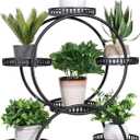 unho Metal Plant Stand 6-Potted: Flower Pot Holder with Wheels 4 Tier Display Shelf Rack for Patio Balcony Yard Garden Home Decor, Black