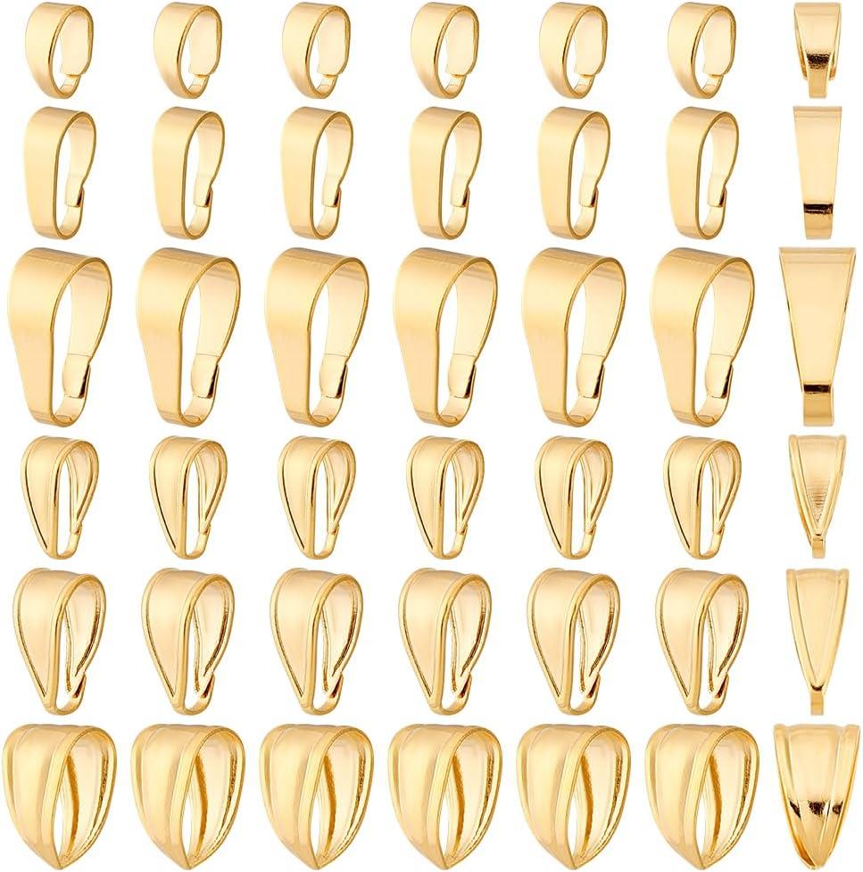 PH PandaHall 60pcs 24K Gold Plated Pendant Clasp Connectors, 6 Styles 7~10mm Golden Pinch Bails Brass Necklace Charm Clasp Jewelry Clasps Snap on Bails Pendant Bails for Jewelry DIY Craft Making