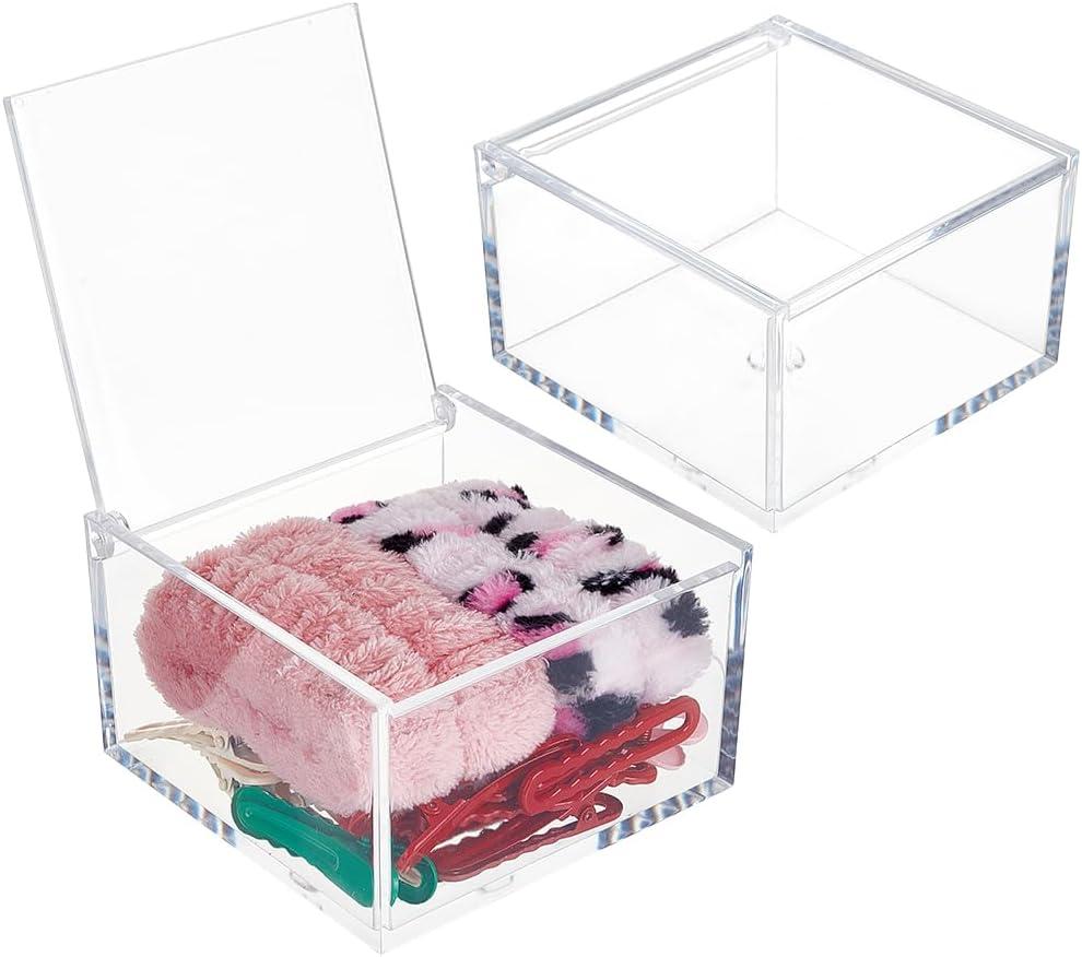 BENECREAT 2 Pcs Clear Boxes with Hinged Lid, 4x4x2.4 Inch Acrylic Storage Boxes Square Dust Organizer Boxes for Gifts, Jewelry, Party Favors, Handicrafts