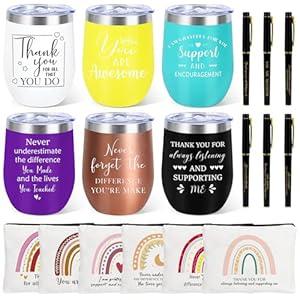 6 Set Employee Appreciation Gifts Thank You Gifts Bulk for Christmas Coworker Teachers Nurses, 12oz Inspirational Stainless Steel Thank You Tumbler Makeup Bags Ballpoint Pen for Team Staff Women Men