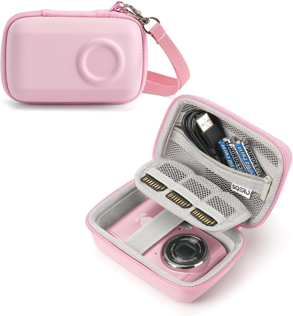 SQERO Digital Camera Case for KODAK PIXPRO FZ45 FZ55 & CAMKORY 1080P - Compact Travel Bag with 3 SD Card Slots,Small Lightweight Pouch, Cute Gifts for Adults Kids