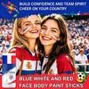 2 x Blue White and Red France Face Paint Stick for World Cup Fans and Party, World Cup Decorations, Sweatproof & High Pigment Sports Face Paint Sticks for World Cup Party Accessories