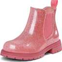 K KomForme Girls Glitter Ankle Boots Side Zipper Chelsea Booties Lug Sole (Toddler/Little Kids/Big Kids) (13 US, Pink