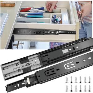 16 inch Drawer Slides 6 Pairs (12pcs) Soft Close 3 fold Full Extension Side Mount Cabinet Drawer Glides 16" Black Cabinet Rails for Dresser, Cabinet, Kitchen 100 LB Capacity