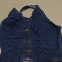 OYOANGLE Women's Button Front Denim Jacket Vest Sleeveless Vintage Halter Jean Crop Tank Top (Medium)