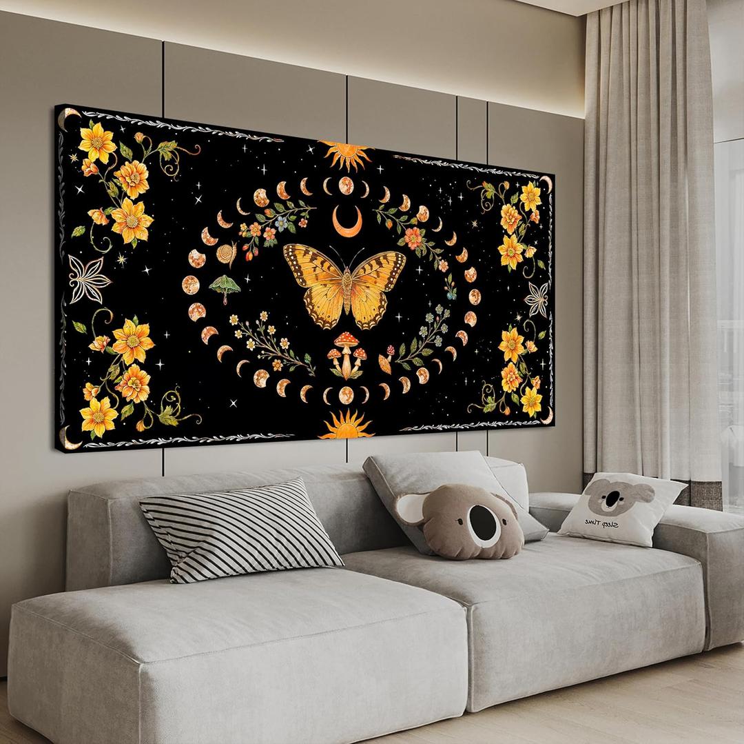 Canvas Wall Art Decor Boho Wall Art for Living Room Black Abstract Art Abstract Canvas Art Wall Decor Vintage Flower Wall Art Prints Butterfly Artwork for Walls Bedroom Office Wall Art Decor 20" X 40"