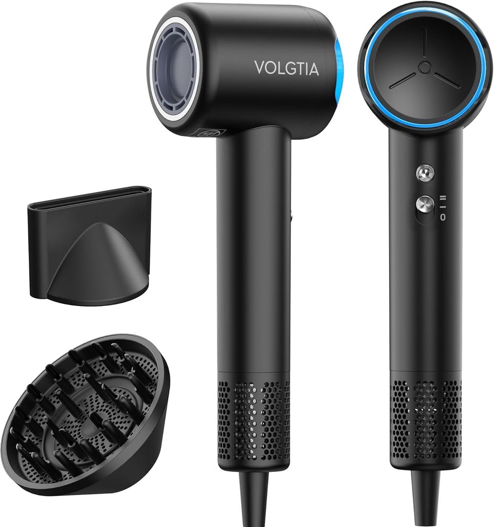 VOLGTIA Hair Dryer Blow Dryer with Diffuser for Curly Hair, 110000 RPM Professional High Speed Hairdryer with Negative Ions, 1400W Blow Dryer with 6.5 Ft Cord Fast Drying for Women Men