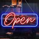 Kavaas Neon Open Signs for Business Window 16.5" x 7.7" - LED Open Sign with USB Adaptor | Light Up Open Sign for Storefront Shop Bar Salon Cafes Restaurant (Blue/Red-Horizontal)