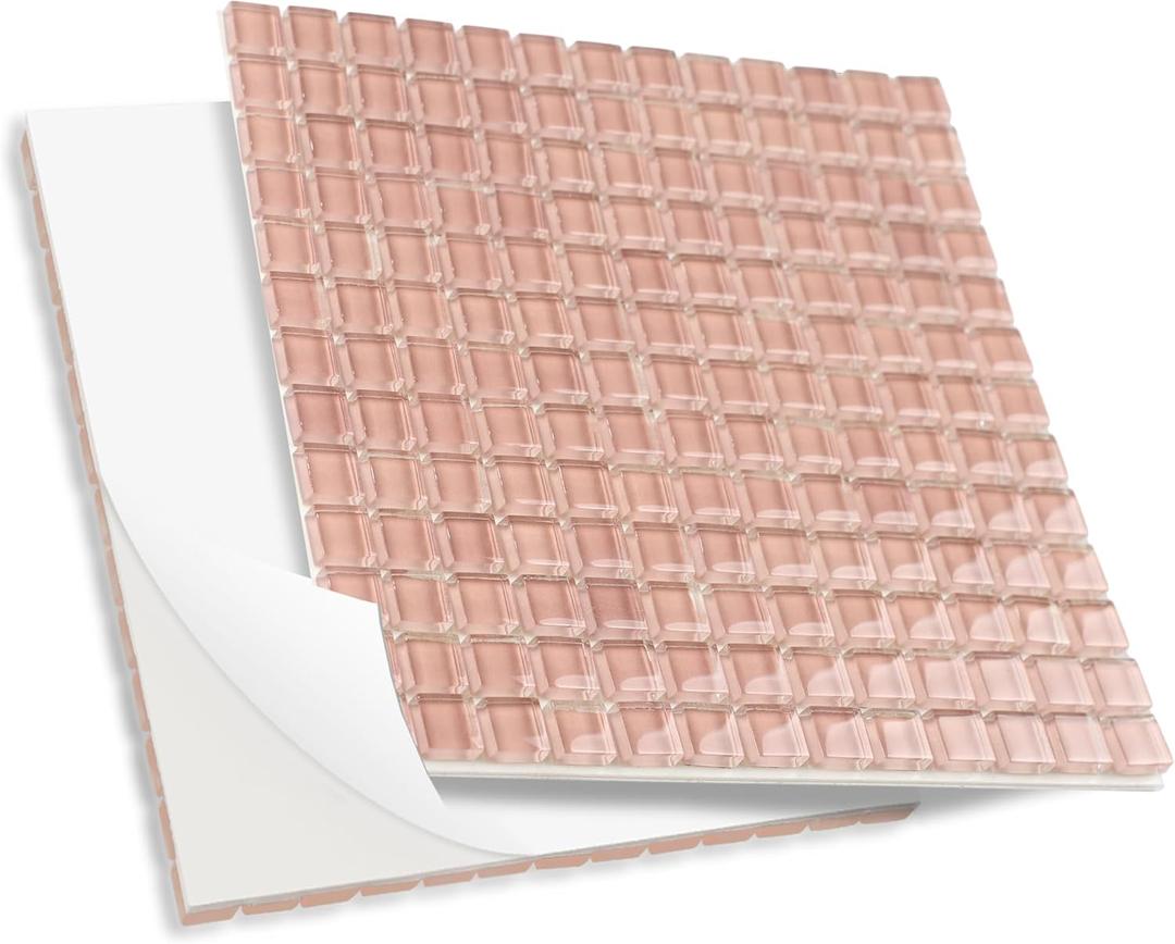 169 Particles Self-Adhesive 0.4X0.4 Inch Square Crystal Glass Mosaic Tile. Hobbies Children Handmade, Art Crafts, Mosaic Making Projects, Home Decoration DIY Art Projects (Light red), Small