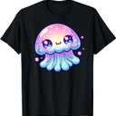 Cute Kawaii Jellyfish Anime Fun Blue Pink Sea Critter T-Shirt, size: XS