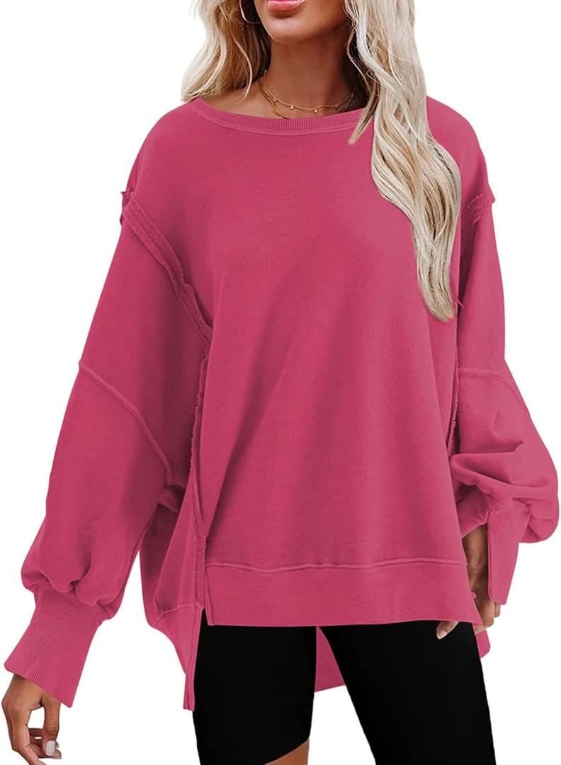 SHEWIN Oversized Sweatshirt for Women Loose Fit Spring Crewneck Sweatshirts Hoodies Trendy Casual Long Sleeve Spring Tops for Women 2025 A Rose XXX-Large