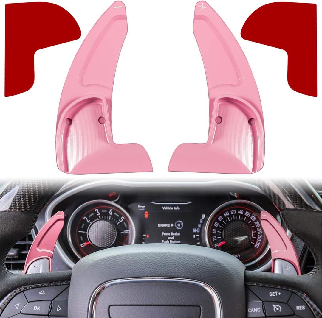 Steering Wheel Shift Paddle Extended Shifter Trim Cover for Dodge Challenger Charger Durango RT & Scat Pack 2015-2024, for Jeep Grand Cherokee 2014-2021 Interior Decoration Accessories (Pink 2PCS)