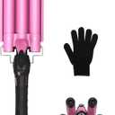 Three Barrel Curling Iron for Beachy Waves, Ceramic Hair Waver with 320F/410F Adjustable Heat, Dual Voltage 100240V, Easy Styling Tool for Beginners, Pink (3 Inch (width) x 13 Inch (length))