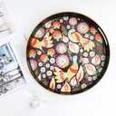 Spsyrine Decorative Serving Tray with Handles, Lacquered Coffee Table Tray for Ottoman, Round Waterproof Platters for Centerpieces, Parties, Living Room, Kitchen Counter Organization Peacock, 12-inch (30 cm)