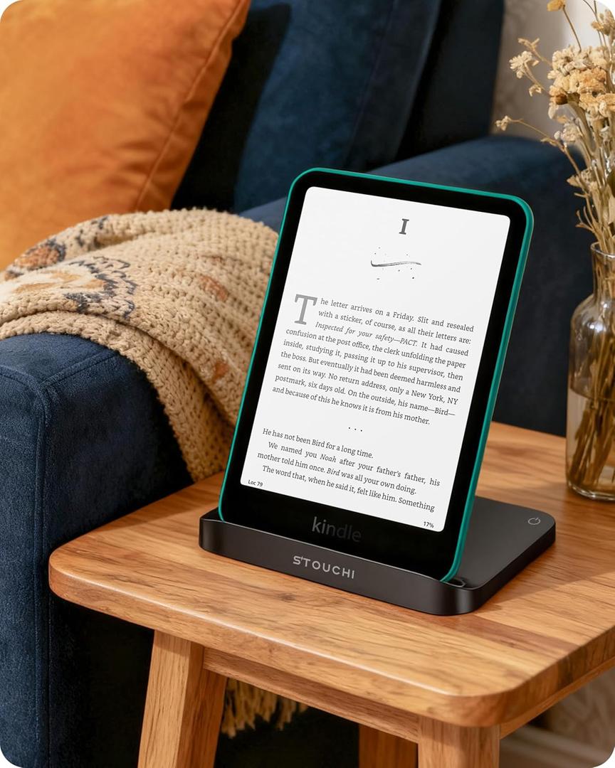 Stouchi Foldable Wireless Charging Dock Compatible with Kindle Paperwhite Signature Editions (2022 & 2024) and Colorsoft Signature Edition, Samsung EbookUSB-C Charger Stand, Ready-to-Gift