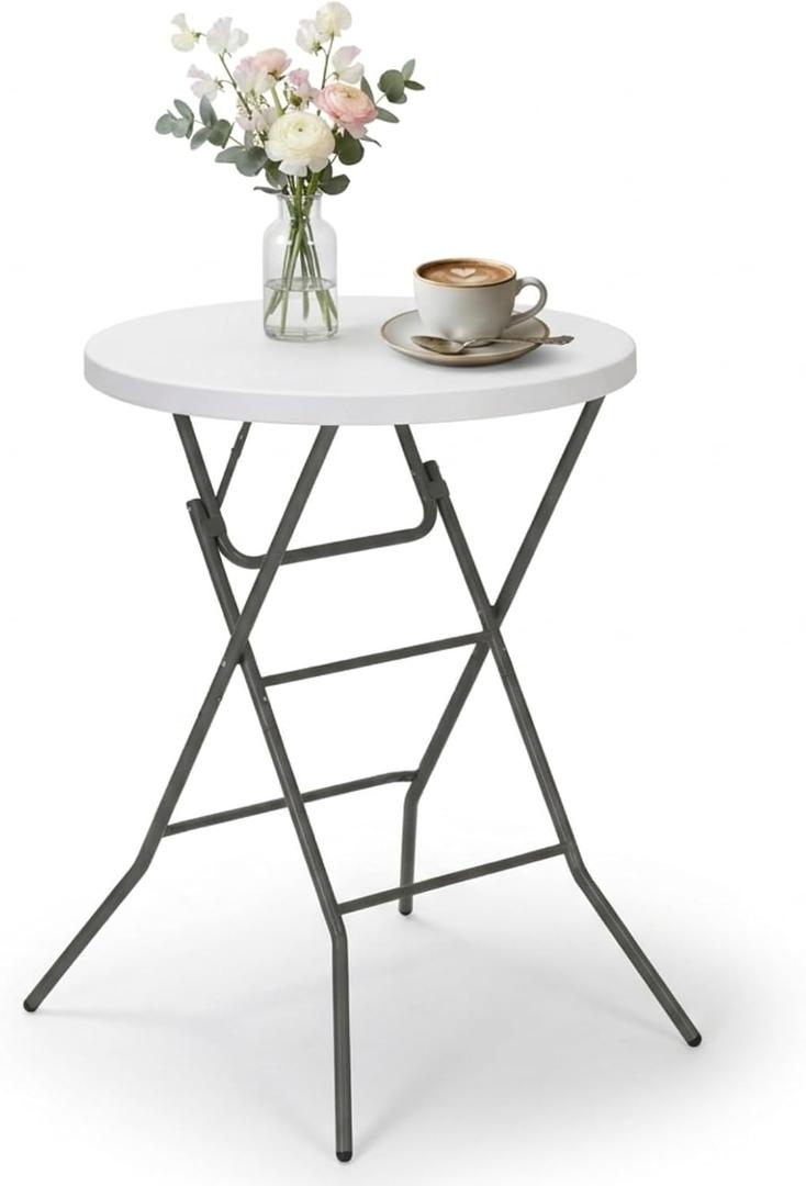 32" Round Folding Table, Portable Bar Height Folding Table with Detachable Legs, Round Foldable Table with HDPE Top for Standing Parties, Balcony, Event, Indoor Outdoor Use (White, 1 Pack)