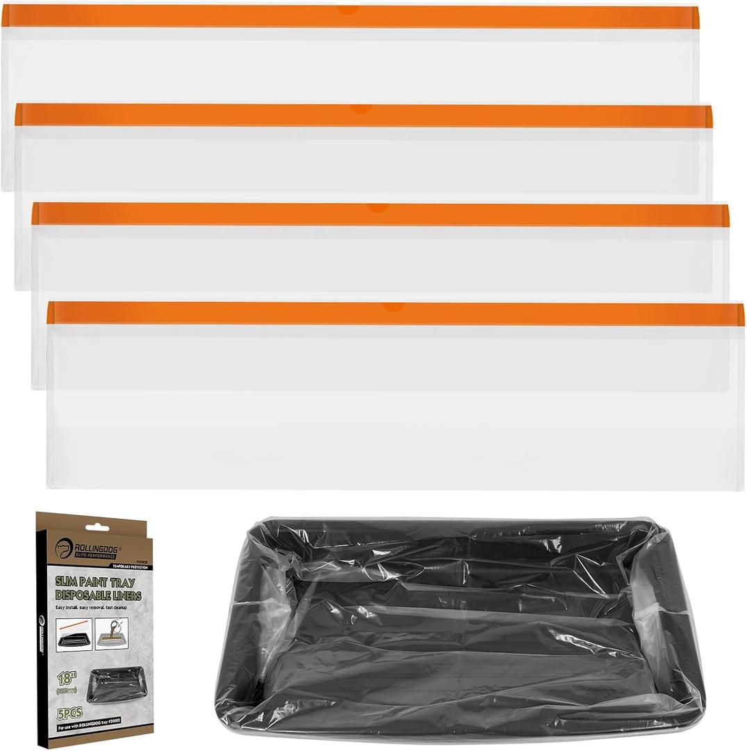 ROLLINGDOG 18 Inch Disposable Paint Tray Liners-18" Paint Pan Liners with Drawstring, Exclusively Used with ROLLINGDOG 18 Inch Paint Roller Kit for Interior or Exterior Home Improvement (Pack of 5)