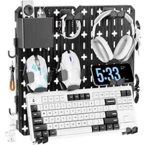 KDD Keyboard and Mouse Display Stand Holder, Wall Mount Office Organization Pegboard Combination Kit with Pen holder, Hooks, Headset & Controller Stand for Office & Home Hanging Organizer Storage