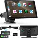 Portable Apple Carplay Screen for Car, 7" Wireless Apple Carplay & Android Auto, 4K Dash Cam, 1080p Backup Camera DVR, Car Audio Receivers GPS Navigation Mirror Link, Bluetooth, FM, Siri VEKOOTO A3016