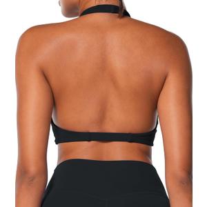 Sunzel Women's Halter Neck Sports Bra, Twist Front Yoga Crop Top with Removable Pads, Open Back V Neck Bra for Gym Workout (X-Small, Black)