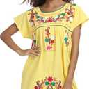 Women Mexican Embroidered Dress Short Sleeve, XL