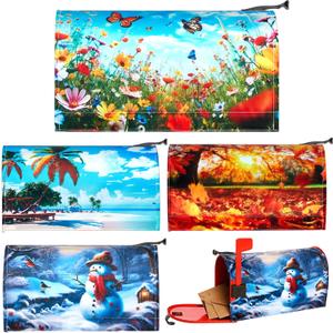 4 Pcs Seasonal Mailbox Covers Magnetic Standard Size 21 x 18 Inches Summer Autumn Winter Spring Mailbox Covers Waterproof for Outdoor Yard Home Garden Decoration (Realistic)