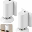 2 Pack Adjustable Magnetic Door Stoppers, Drilled Mount or No Drill Invisible Doorstops for Inside Door with Installation Screws and Adhesive Stickers, Protects Wall from Damage (White)