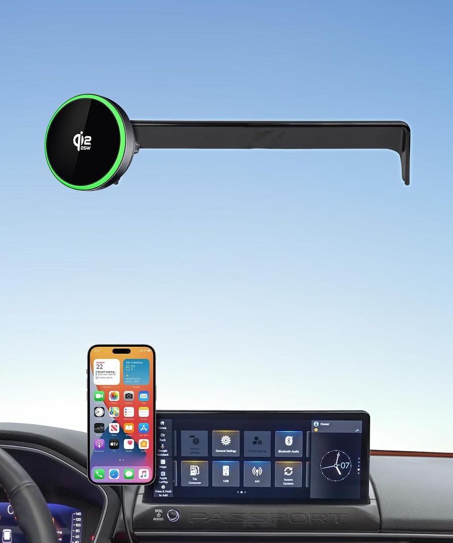 Qi2.2 25W Wireless Charger Car Phone Mount for Honda Passport / Pilot 2026 | 12.3" Screen, Magsafe Accessories Fast Charging Magnetic Cell Phone Holder Clip Compatible with iPhone Android, GPS Bracket