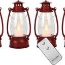 LLQ Small Red Lanterns Decorative with Remote, 7-inch Vintage Western Lanterns with Flickering LED Candle, Camping Decorations, Western Party Decorations, Christmas Centerpieces for Tables, 4-Pack
