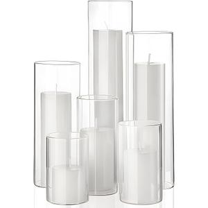 Shihanee Set of 6 White Pillar Candles and Glass Cylinder Vases 6 Sizes Clear Cylinder Candle Holders for Pillar Candles Home Table Centerpieces Decoration