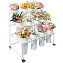 PROLEE Flower Stand with 12 Buckets, Flower Display Stand with Wheels, Flower Cart, Moving Florist Bouquet Shelf, Rectangular, White