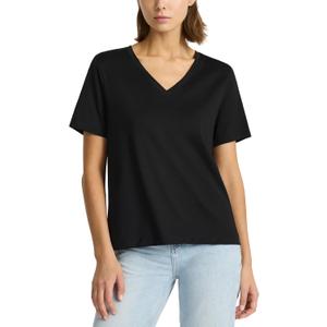 Womens Supima Mercerised Cotton V-Neck T-Shirt USA-Grown Cotton, Luxury Finish, Short Sleeve, Flattering Fit (Black, XL)