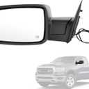 Door Mirror Left Driver Side Replacement For Ram 1500 2014-2018 Ram 2500 2013-2018, Replace 68462819AA, Black 6PINS