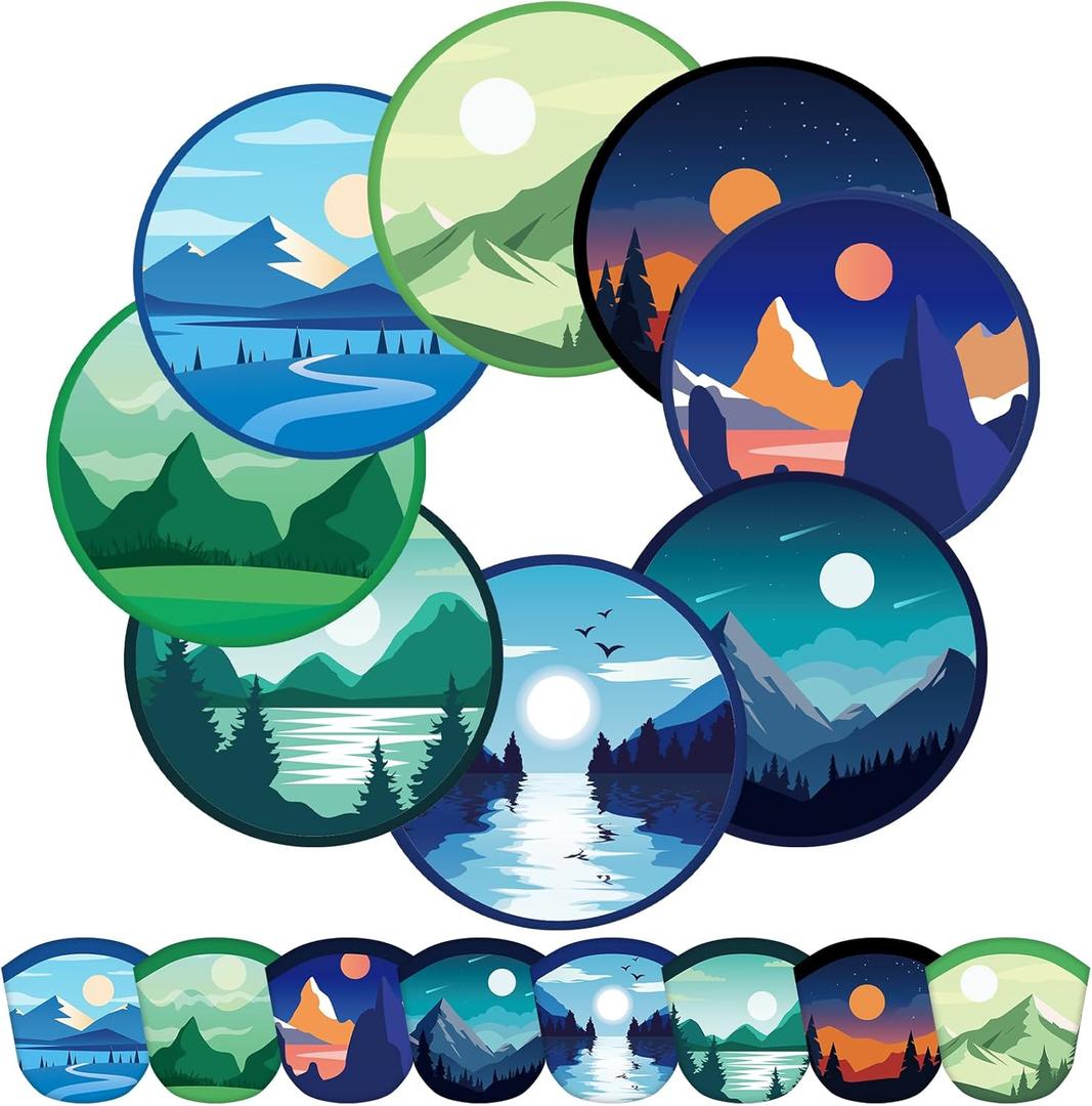 Gejoy 24 Pieces Scenery Sunset Foldable Flying Disc Fans Handheld Compact Cooling Fans Multi Role Round Fans for Outdoor Games for Women Man Party Favors Decorations Portable, 8 Style