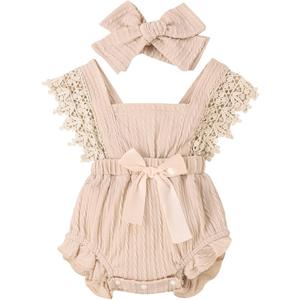 Newborn Baby Girl Lace Romper Ruffle Sleeveless Backless One Piece Jumpsuit Bodysuit Summer Clothes, Size 80
