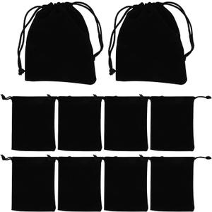 GDFYMI 10pcs Velvet Bags with Drawstrings, Small Drawstring Pouch for Wrapping Mini Gift, Jewelry, 3x4 Inches (Black)