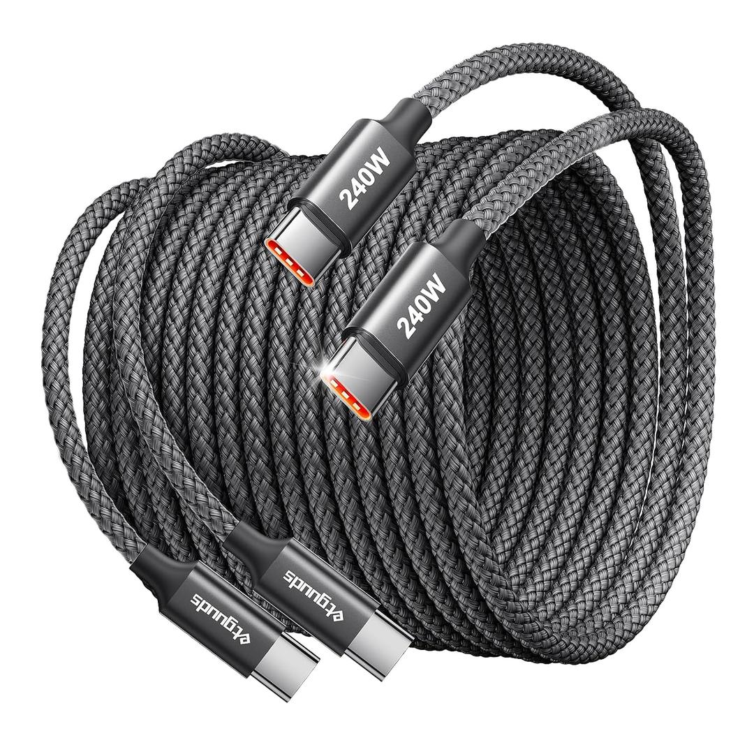 etguuds 240W USB C to USB C Cable 10ft, 2-Pack, Super Fast Charging Type C Charger Cord for iPhone 17 16 15 Series, Samsung Galasy S25 S24, for MacBook iPad Steam Deck Switch USBC Laptop