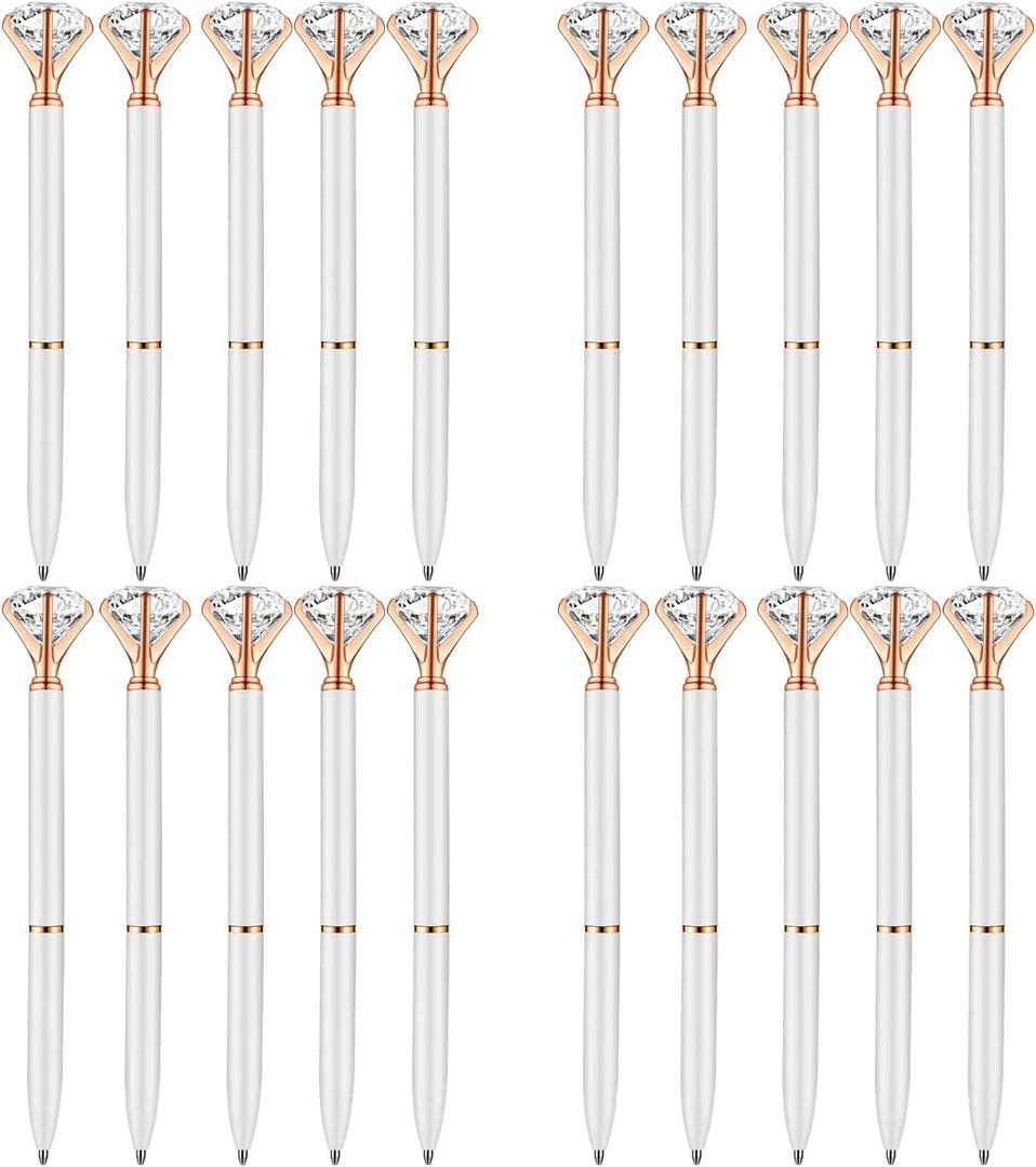 PASISIBICK White Diamond Pens Pack of 20 Bling Diamond Gem Pen Dcor Gifts for Women Bridesmaid Coworkers Bulk Crystal Metal Ballpoint Pens Black Ink(20 PCS White)