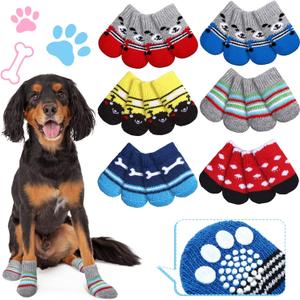 Sadnyy 24 Pcs Dog Socks for Small Medium Large Non Slip Pet Puppy Dog Socks Paw Protectors Outdoor Traction Control for Hot Pavement Hardwood Floor Protection, 6 Styles(Small)