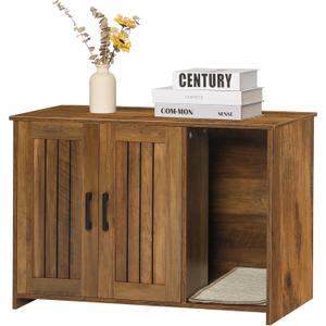 DWANTON Litter Box Enclosure, Cat Litter Box Furniture Hidden, with Scratching Mat, Wooden Cat Washroom Indoor, 31.5" L x 19.7" W x 21.7" H, Warm Brown